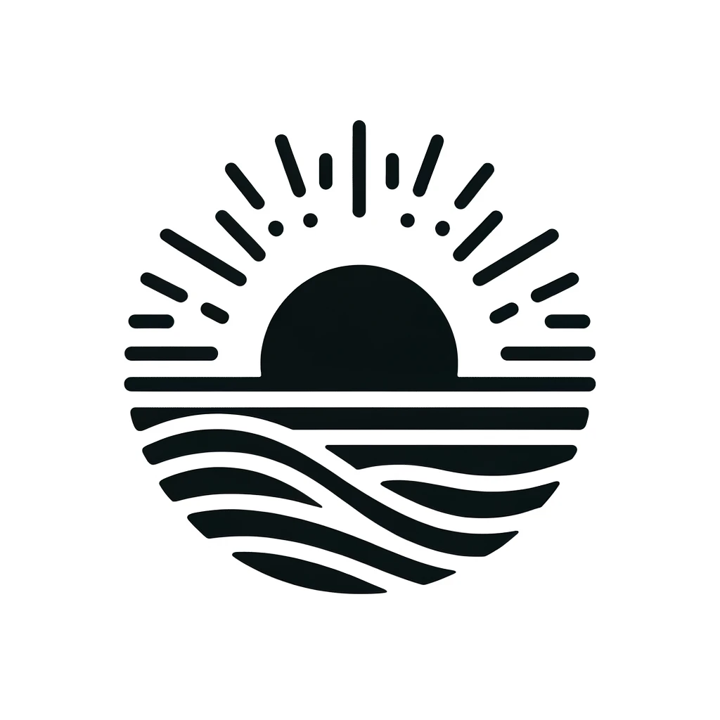 DALL·E 2024-01-05 20.38.52 - Simplified Rising Sun Motif_ Create a black and white tattoo design with minimal shading and solid lines, depicting a minimalist sunrise, symbolizing